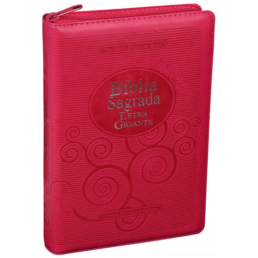 Bíblia Sagrada | Letra Gigante | ARA | Capa Couro Pink / Zíper | c/ Índice