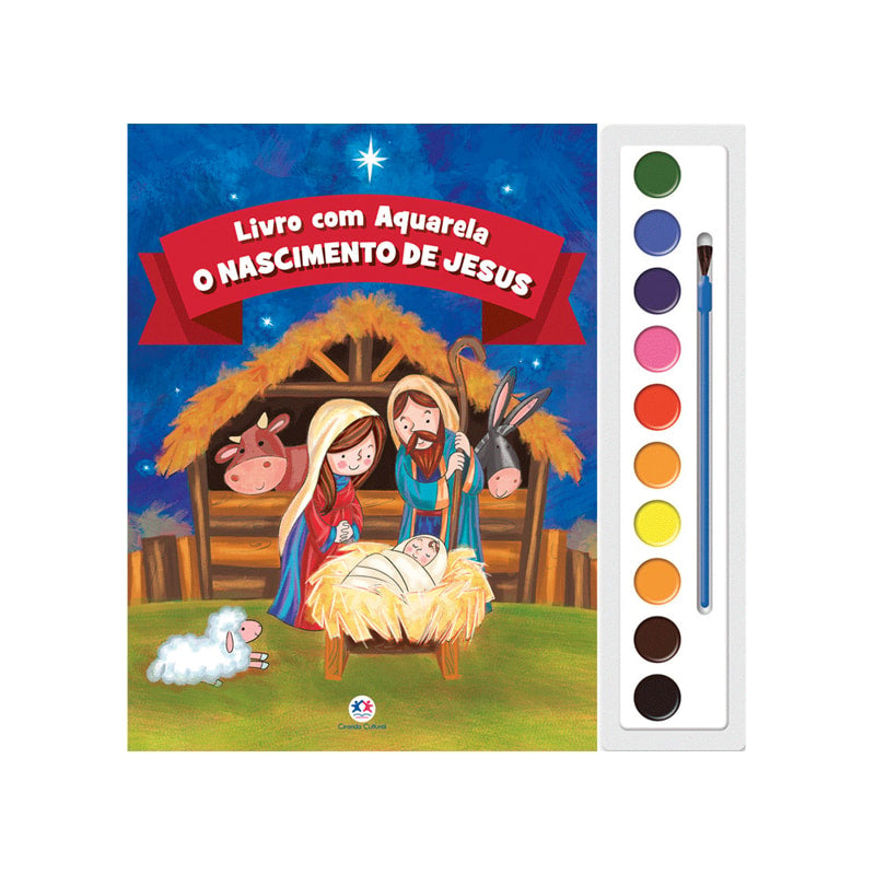 Livro com Aquarela O Nascimento de Jesus