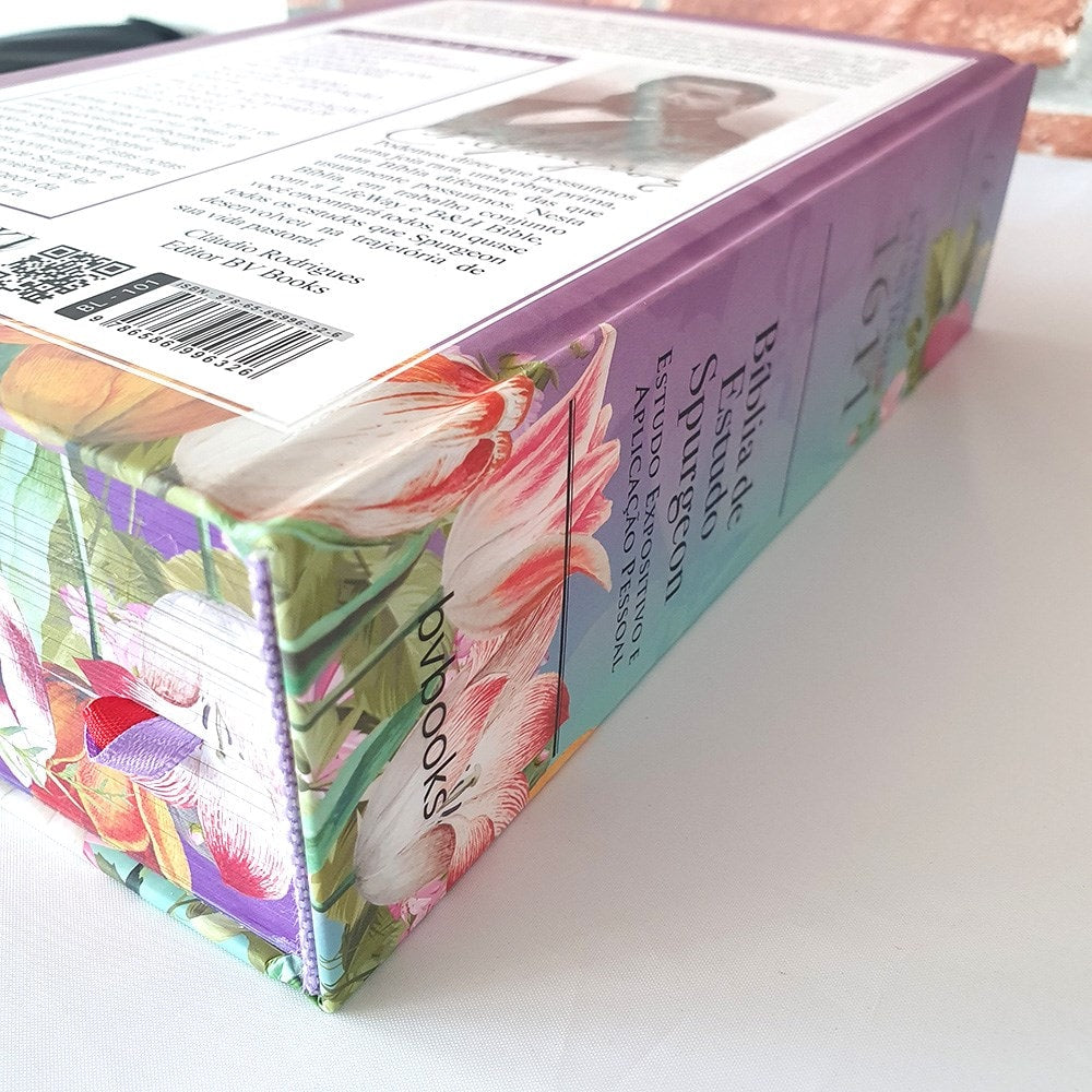 Bíblia de Estudo Spurgeon | King James 1611 | Letra Grande | Luxo | Floral Feminina