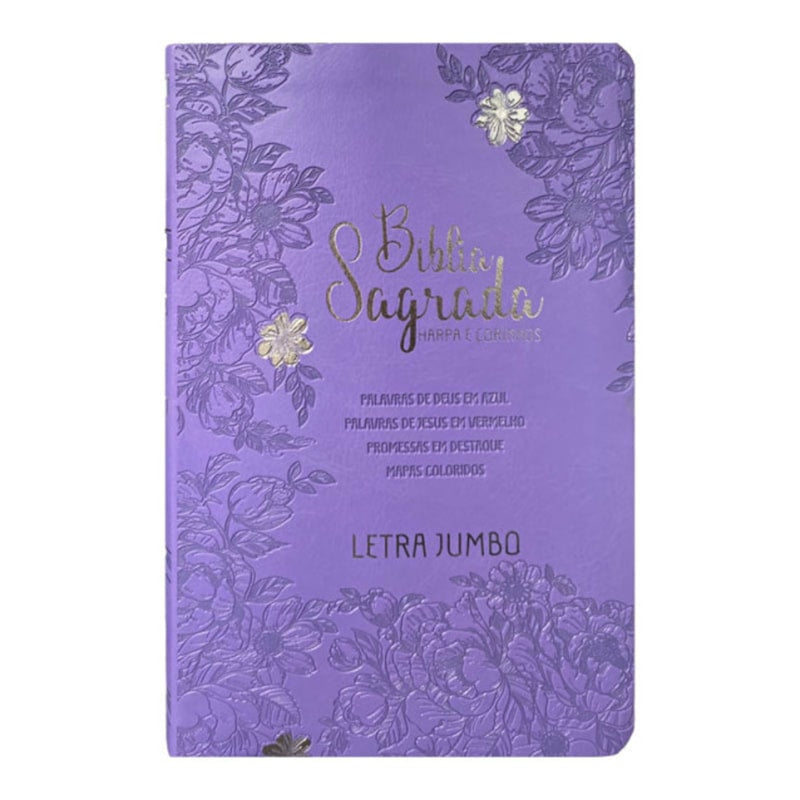 Bíblia Sagrada Letra Jumbo | ARC | Harpa Avivada e Corinhos | Capa PU Luxo Jardim Lilás