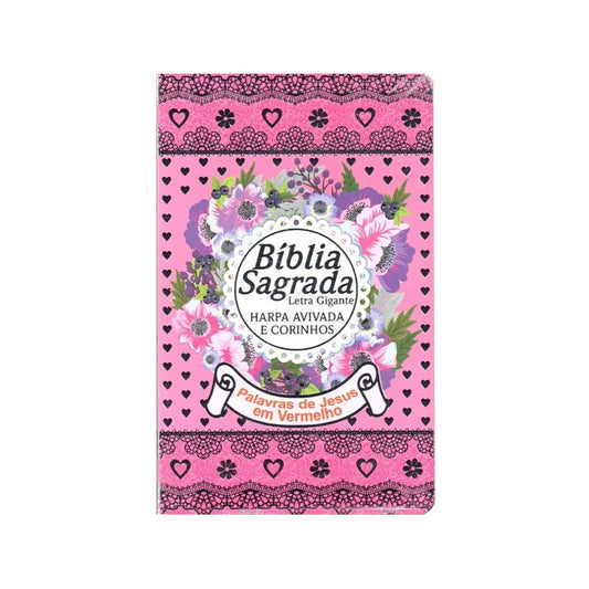 Bíblia Sagrada com Harpa Avivada e Corinhos | Letra Gigante | ARC | Laminada Pink