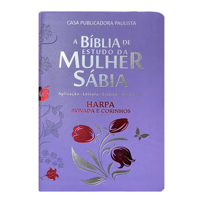 Bíblia de Estudo da Mulher Sábia | ARC | Harpa Avivada | Capa Luxo Rosas Lilás