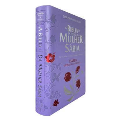 Bíblia de Estudo da Mulher Sábia | ARC | Harpa Avivada | Capa Luxo Rosas Lilás