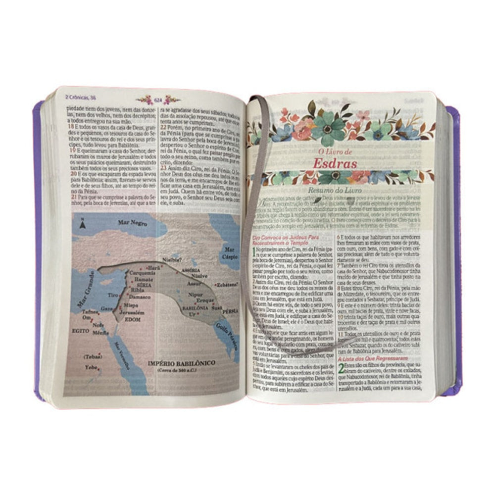 Bíblia de Estudo da Mulher Sábia | ARC | Harpa Avivada | Capa Luxo Rosas Lilás