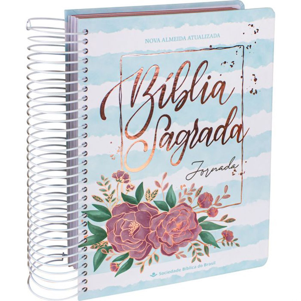 Bíblia Sagrada Jornada Espiral | NAA | Letra Média | Capa Aquarela Azul