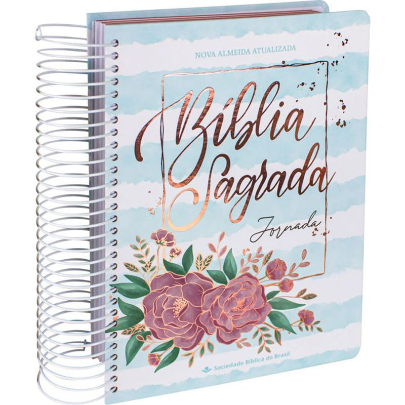 Bíblia Sagrada Jornada Espiral | NAA | Letra Média | Capa Aquarela Azul