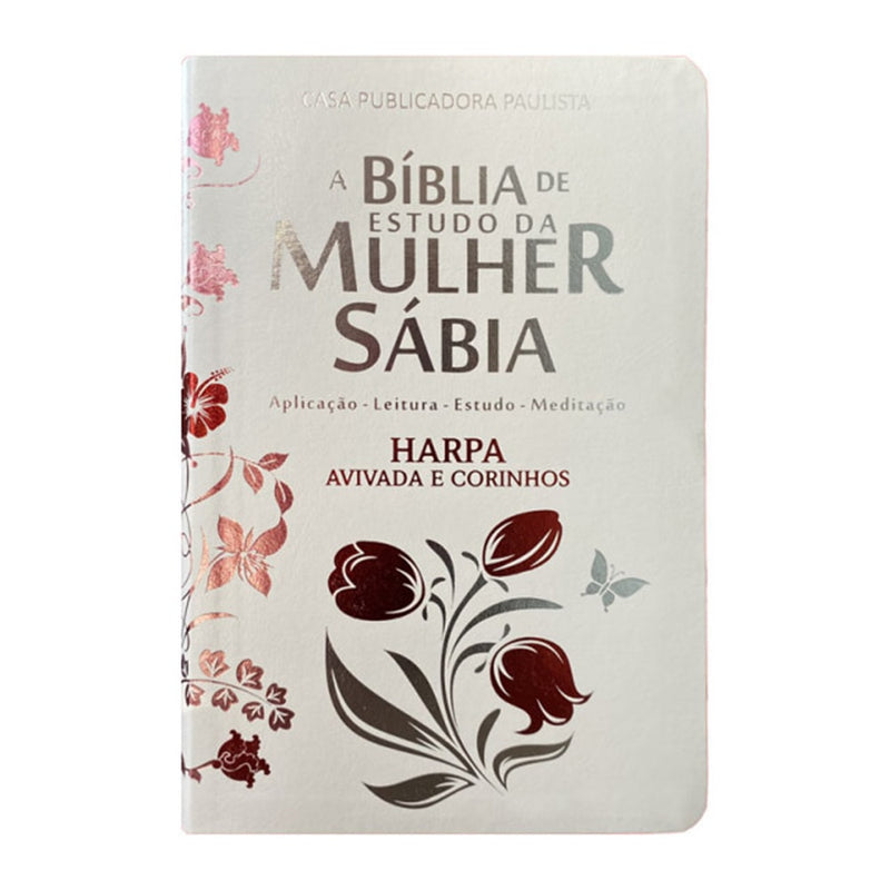 Bíblia de Estudo da Mulher Sábia | ARC | Harpa Avivada | Capa Luxo Rosas Branca