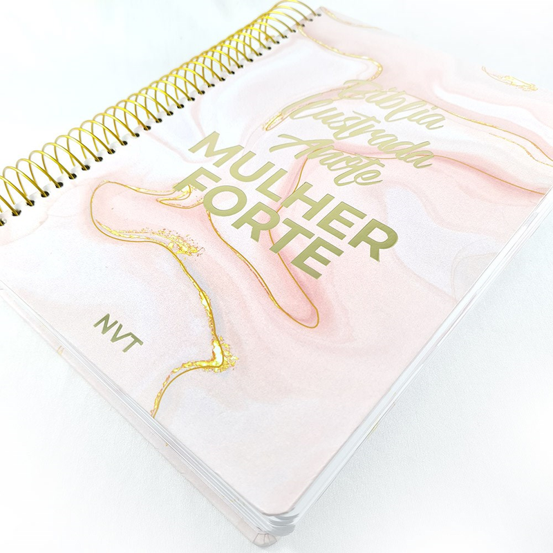 Bíblia Ilustrada Anote Mulher Forte | NVT | Capa Espiral Mármore Rosa