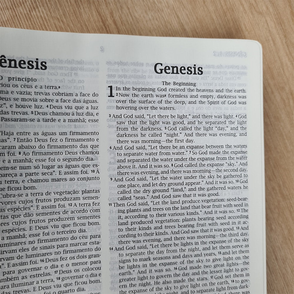 Bíblia Sagrada Holy Bible | Português e Inglês | NVI |  Letra Normal | Capa Luxo Marrom