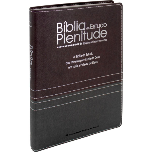 Bíblia de Estudo Plenitude | ARC | Letra Normal | Capa Luxo Cinza Chumbo e Bordô | Com Índice