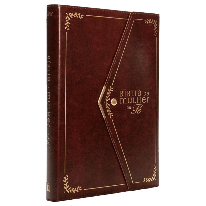 Bíblia da Mulher de Fé | NVI | Letra Grande | Courosoft Vinho Com Fechamento Carteira