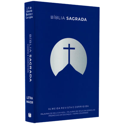 Bíblia Cruz Azul | ARC | Letra Maior | Harpa e Corinhos | Capa Brochura