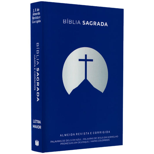 Bíblia Cruz Azul | ARC | Letra Maior | Harpa e Corinhos | Capa Brochura