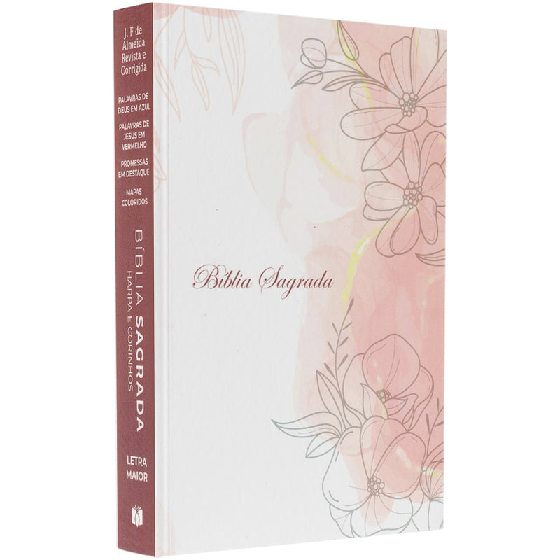 Bíblia Floral Rosa | ARC | Letra Maior | Harpa e Corinhos | Capa Brochura