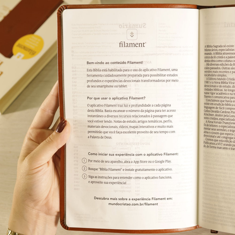 Bíblia Slim Filament | NVT | Letra Grande | Capa Couro Sintético Marrom