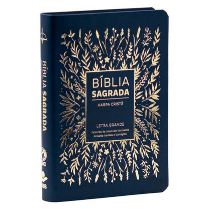 Bíblia Sagrada com Harpa Cristã | ARC | Letra Grande | Capa Luxo Floral Azul