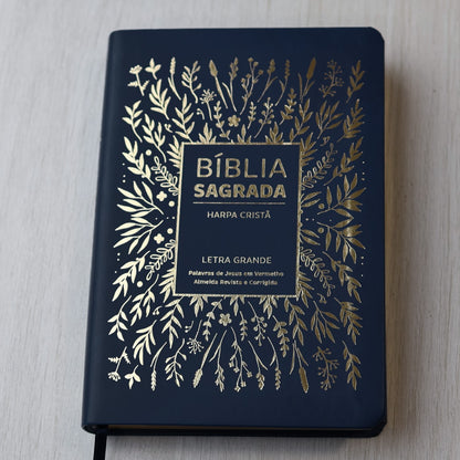 Bíblia Sagrada com Harpa Cristã | ARC | Letra Grande | Capa Luxo Floral Azul