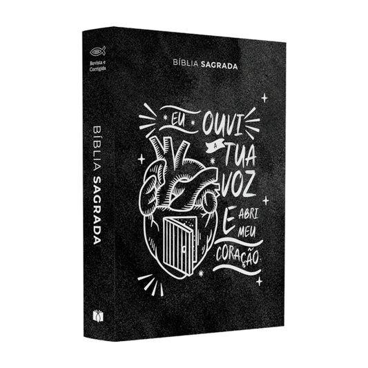 Bíblia Sagrada Média Lettering Abri meu Coração | ARC | Capa Brochura Preta