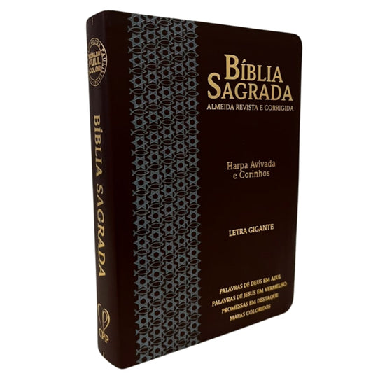 Bíblia Sagrada | Letra Gigante | ARC | Harpa Avivada e Corinhos | Capa PU Luxo Estrela Café e Cinza