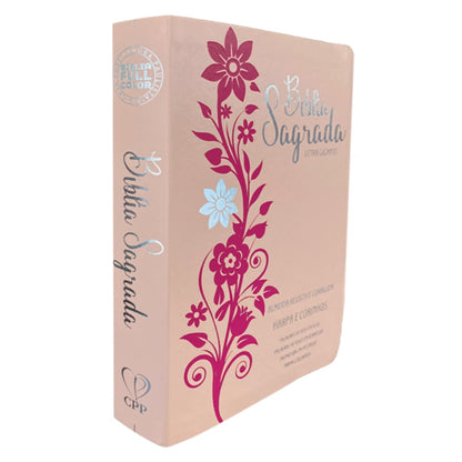 Bíblia Sagrada | Letra Gigante | ARC | Harpa Avivada e Corinhos | Capa PU Luxo Rosê e Pink