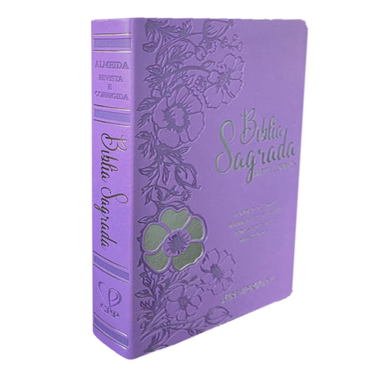 Bíblia Sagrada | Letra Hipergigante | ARC | Harpa Avivada e Corinhos | Capa PU Luxo Floral Dália Lilás