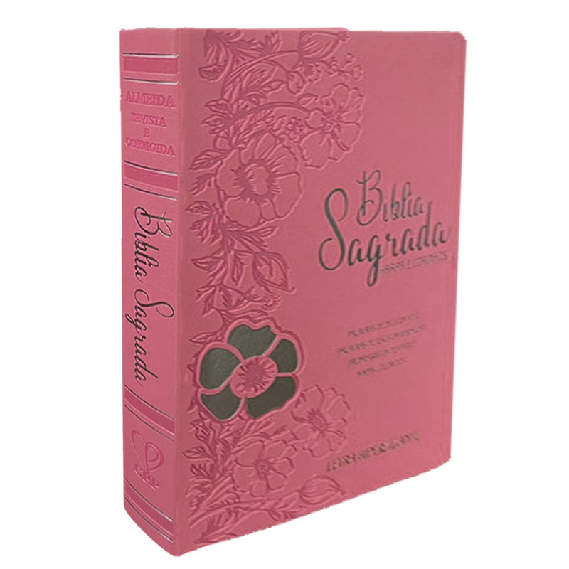 Bíblia Sagrada | Letra Hipergigante | ARC | Harpa Avivada e Corinhos | C/ Índice |  Capa PU Luxo Floral Dália Rosa