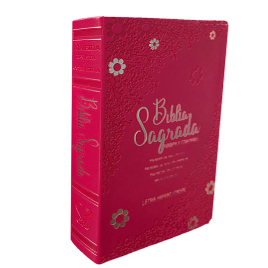 Bíblia Sagrada | Letra Hipergigante | ARC | Harpa Avivada e Corinhos | Capa PU Luxo Floral Margarida Pink