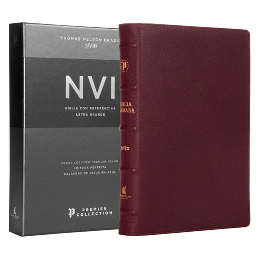 Bíblia Sagrada | NVI | Premier Collection | Capa Couro Luxo Vinho