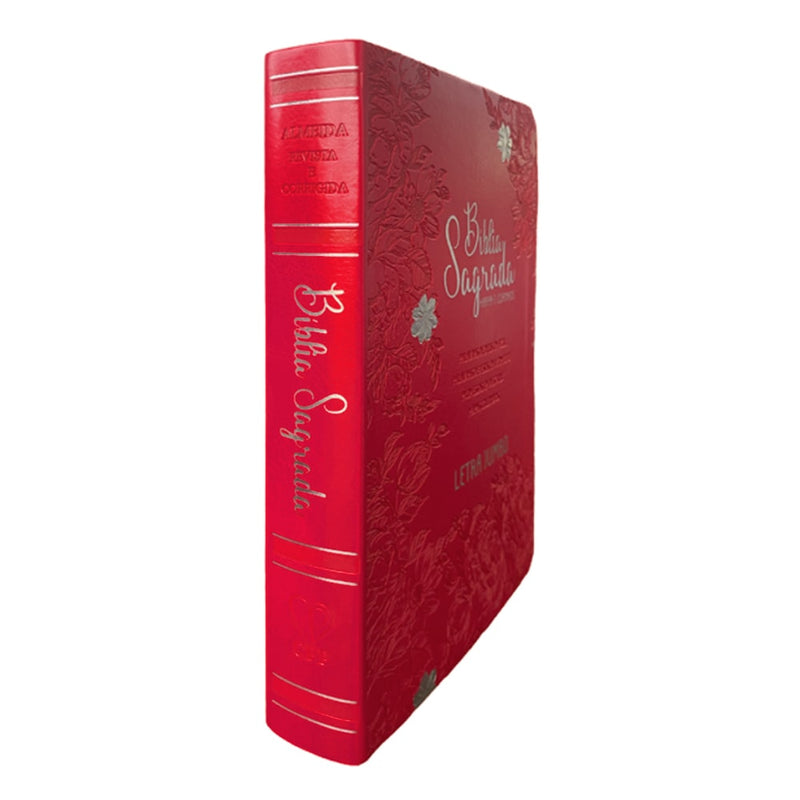 Bíblia Sagrada Letra Jumbo | ARC | Harpa Avivada e Corinhos | Capa PU Luxo Floral Vermelha