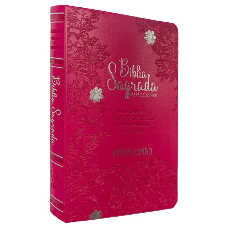 Bíblia Sagrada Letra Jumbo | ARC | Harpa Avivada e Corinhos | Capa PU Luxo Jardim Pink
