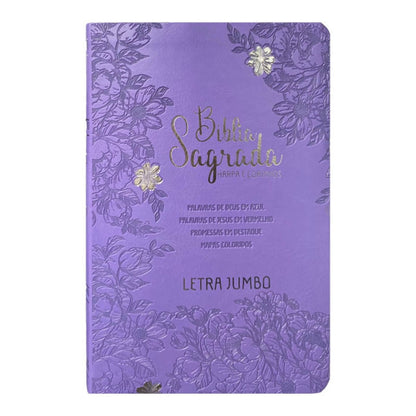 Bíblia Sagrada Letra Jumbo | ARC | Harpa Avivada e Corinhos | Capa PU Luxo Jardim Lilás