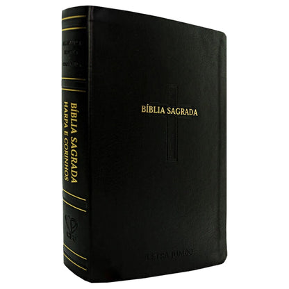 Bíblia Sagrada Letra Jumbo | ARC | Harpa Avivada e Corinhos | Capa PU Luxo Cruz Preta