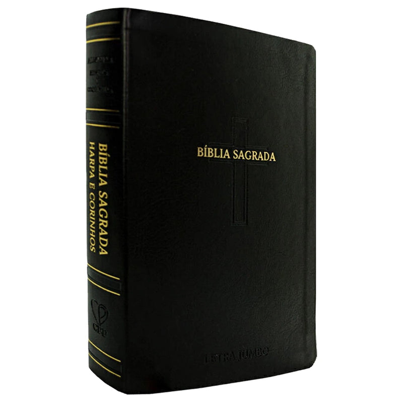 Bíblia Sagrada Letra Jumbo | ARC | Harpa Avivada e Corinhos | Capa PU Luxo Cruz Preta
