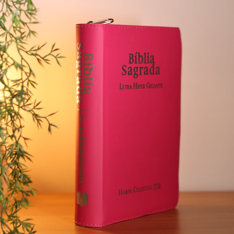 Bíblia Sagrada C/ Zíper | ARC | Letra Hipergigante | Capa Luxo Pink | Harpa Celestial 774