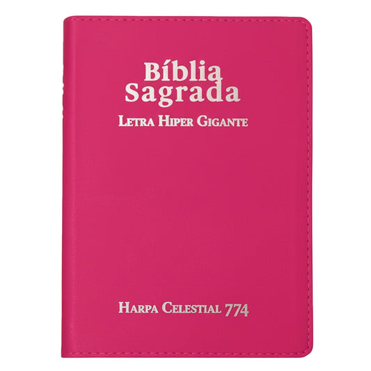 Bíblia Sagrada C/ Zíper | ARC | Letra Hipergigante | Capa Luxo Pink | Harpa Celestial 774