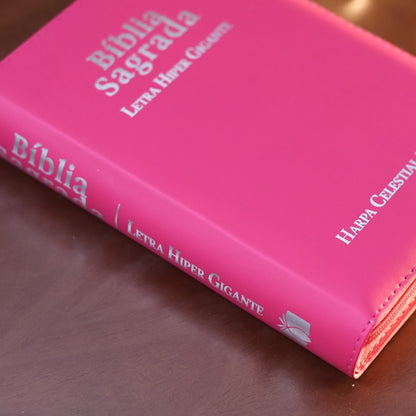 Bíblia Sagrada C/ Zíper | ARC | Letra Hipergigante | Capa Luxo Pink | Harpa Celestial 774