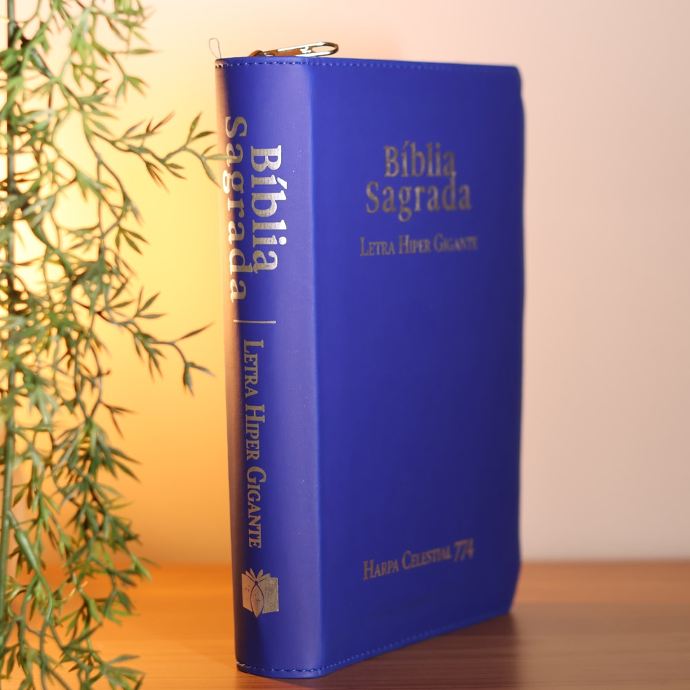 Bíblia Sagrada C/ Zíper | ARC | Letra Hipergigante | Capa Luxo Azul | Harpa Celestial 774