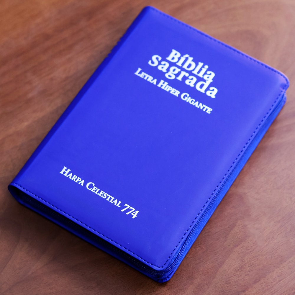 Bíblia Sagrada C/ Zíper | ARC | Letra Hipergigante | Capa Luxo Azul | Harpa Celestial 774