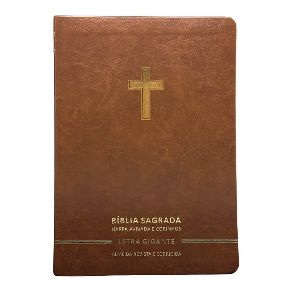 Bíblia Sagrada | Letra Gigante | ARC | Harpa Avivada e Corinhos | Capa Premium Luxo Cruz Marrom