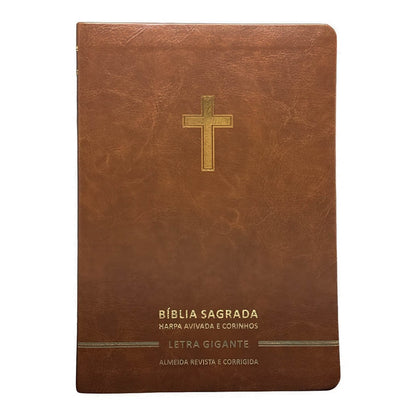 Bíblia Sagrada | Letra Gigante | ARC | Harpa Avivada e Corinhos | Capa Premium Luxo Cruz Marrom