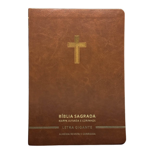 Bíblia Sagrada | Letra Gigante | ARC | Harpa Avivada e Corinhos | Capa Premium Luxo Cruz Marrom