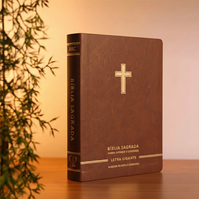 Bíblia Sagrada | Letra Gigante | ARC | Harpa Avivada e Corinhos | Capa Premium Luxo Cruz Marrom
