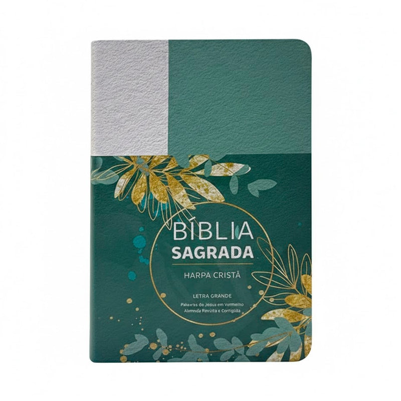 Bíblia Sagrada | ARC | Letra Grande | Harpa Cristã | Capa Semiflexível Floral Verde e Branco