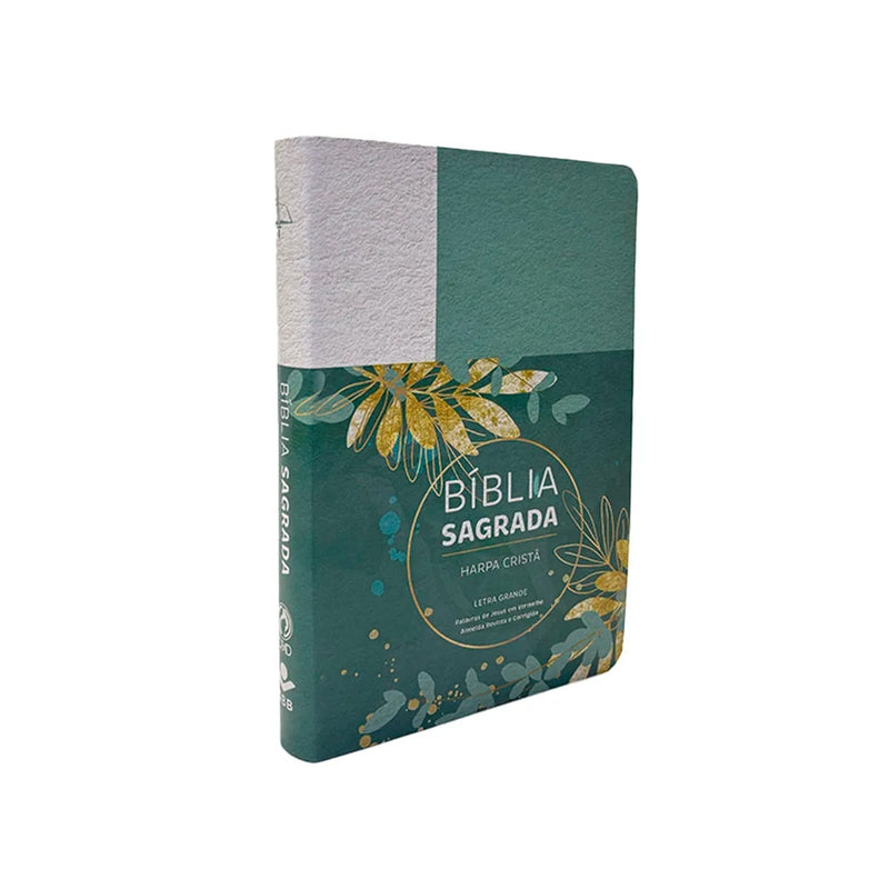 Bíblia Sagrada | ARC | Letra Grande | Harpa Cristã | Capa Semiflexível Floral Verde e Branco