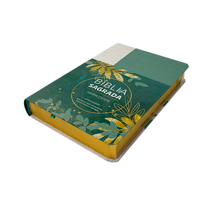 Bíblia Sagrada | ARC | Letra Grande | Harpa Cristã | Capa Semiflexível Floral Verde e Branco