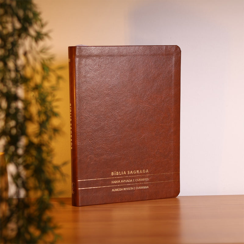 Bíblia Slim | Letra Normal | ARC | C/ Harpa e Corinhos | Capa Premium Luxo Minimalista Marrom