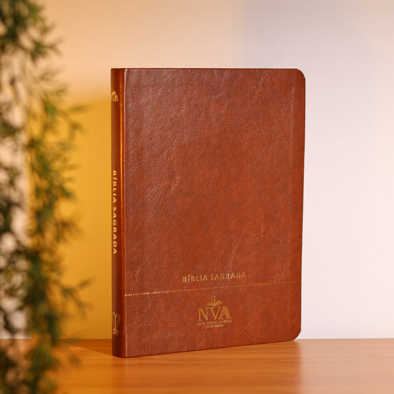 Bíblia Slim | Letra Normal | NVA | Capa Premium Luxo Minimalista Marrom