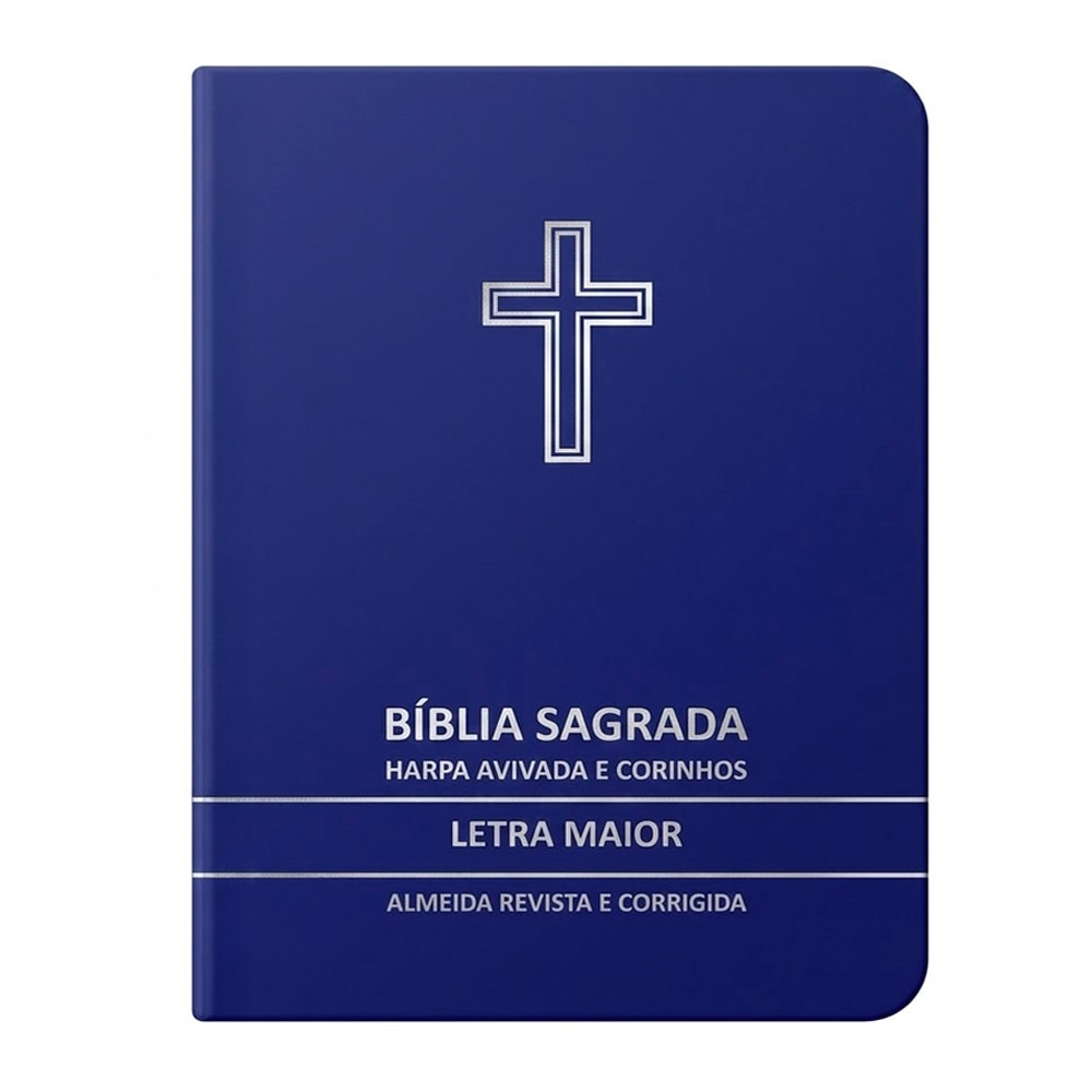 Bíblia Sagrada Cruz Azul Média | ARC | Letra Maior | Harpa Avivada e Corinhos | Capa Premium Luxo