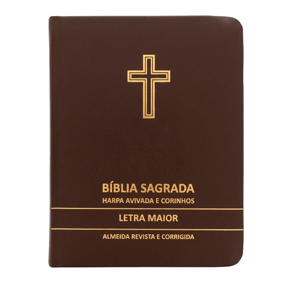 Bíblia Sagrada Cruz Marrom Média | ARC | Letra Maior | Harpa Avivada e Corinhos | Capa Premium Luxo