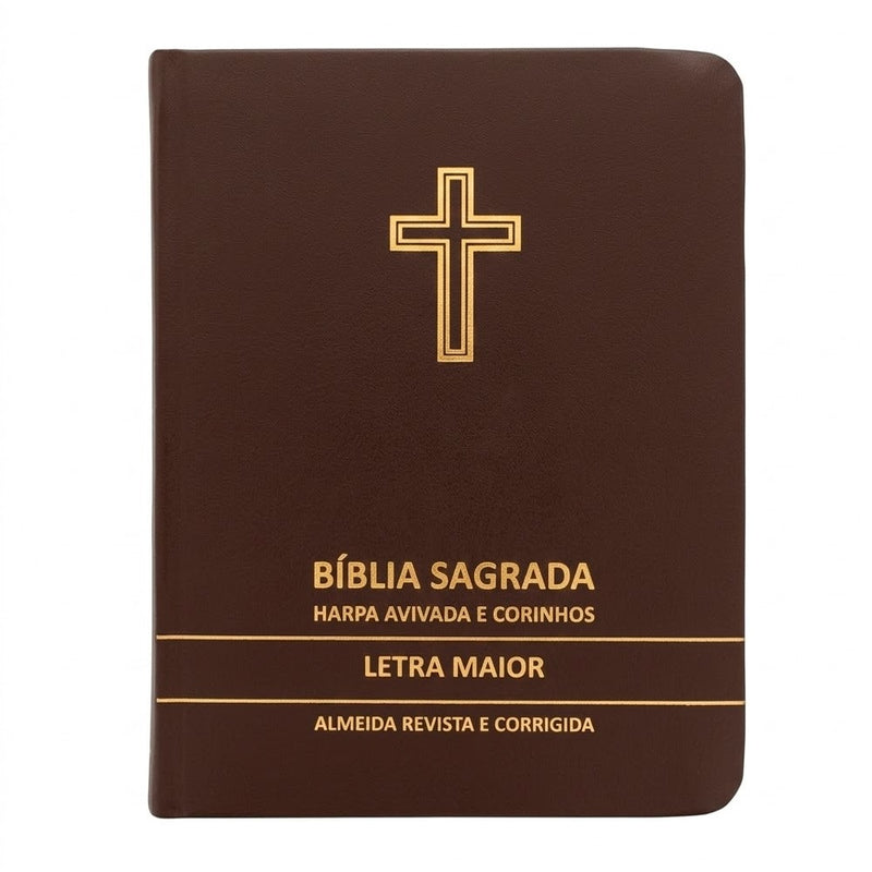 Bíblia Sagrada Cruz Marrom Média | ARC | Letra Maior | Harpa Avivada e Corinhos | Capa Premium Luxo